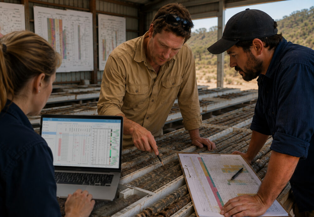 Geologists Analysing Drill Cores in the Shed with 1point